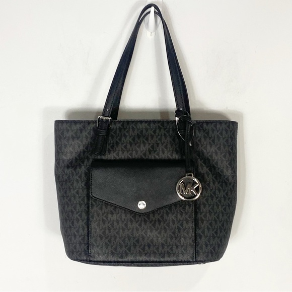MICHAEL KORS Jet Set Medium Logo Pocket Tote Bag Black - Picture 4 of 16